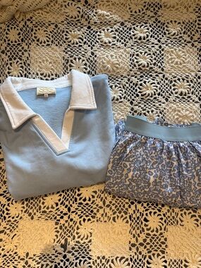 Light Blue Skirt Set with Patterned Skirt